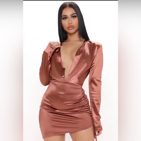 Satin Secrets Ruched Mini Dress - Rose - Picture 1 of 1